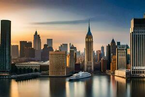 new york city skyline at sunset. AI-Generated photo