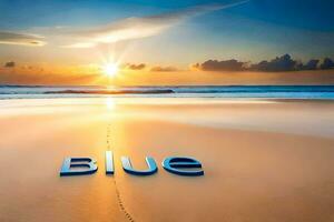 the word blue on the beach. AI-Generated photo