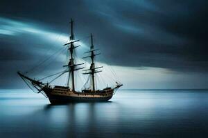 a sailing ship in the ocean under a stormy sky. AI-Generated photo