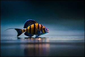 a fish with black and white stripes on its body. AI-Generated photo