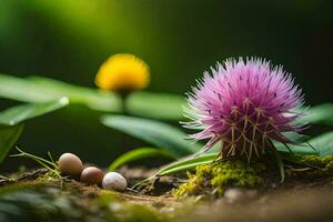 a flower and eggs in the forest. AI-Generated photo