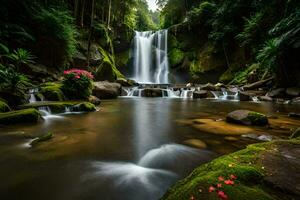 el cascada en el selva. generado por ai foto