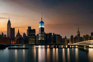 the new york skyline at dusk. AI-Generated photo