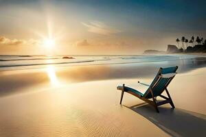 the beach, sunset, chair, chair, beach, chair, chair, chair, chair,. AI-Generated photo