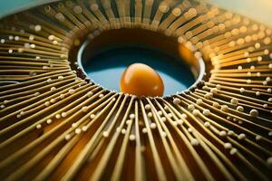 an egg is sitting in a basket of gold wires. AI-Generated photo