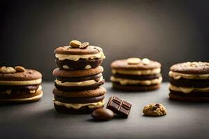 chocolate cookies with peanut butter and chocolate chips. AI-Generated photo