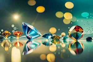 a group of colorful diamonds on a surface. AI-Generated photo