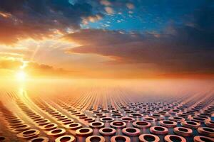 sunset over a field of circles. AI-Generated photo