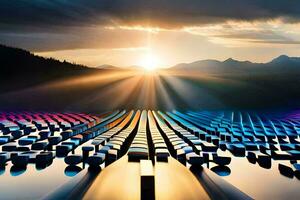 the sun is shining over a field of colorful blocks. AI-Generated photo