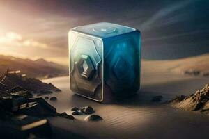 the cube is sitting on top of a desert. AI-Generated photo
