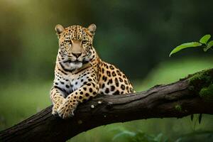 a jaguar is sitting on a tree branch. AI-Generated photo