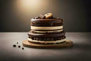 a chocolate cake with chocolate chips and cookies. AI-Generated photo