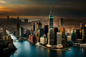 the city skyline of new york at sunset. AI-Generated photo