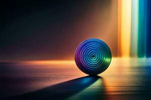 a colorful object on a table with a light behind it. AI-Generated photo