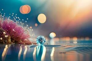 un flor y un diamante son flotante en el agua. generado por ai foto