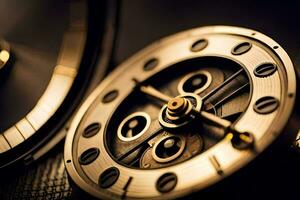 close up of a watch with a gold dial. AI-Generated photo