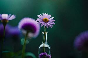 purple flowers in a bottle with a blurred background. AI-Generated photo