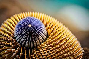 a close up of a sea urchin with many spikes. AI-Generated photo