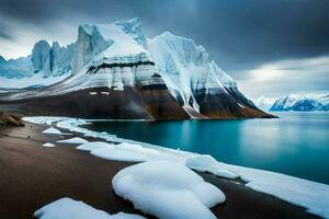 el montañas son cubierto en nieve y hielo. generado por ai foto