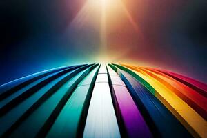 a rainbow colored background with a bright light shining. AI-Generated photo