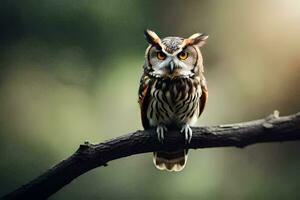 an owl is sitting on a branch. AI-Generated photo