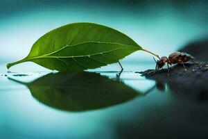 a leaf is reflected in the water. AI-Generated photo