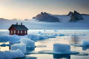 a red house sits on top of an iceberg. AI-Generated photo