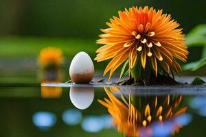 a flower and an egg in the water. AI-Generated photo