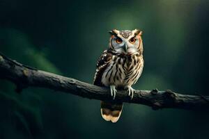 owl perched on a branch in the forest. AI-Generated photo