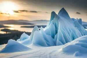 el Dom conjuntos detrás un grande hielo formación. generado por ai foto