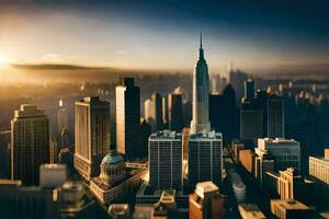 the sun rises over a city skyline. AI-Generated photo