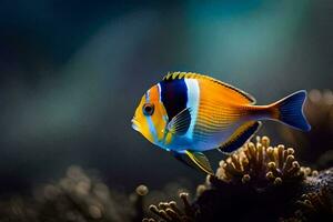 a colorful fish is swimming on the ocean floor. AI-Generated photo