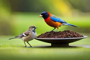 a bird and a bird feeder. AI-Generated photo