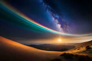the sun shines brightly over a desert landscape. AI-Generated photo