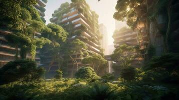 Skyscrapers and Lush Vegetation A Harmonious Blend of Nature and Urban Architecture   generative AI photo