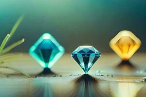 three diamond shapes are shown on a table. AI-Generated photo