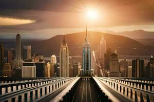 a view of the city from a bridge. AI-Generated photo