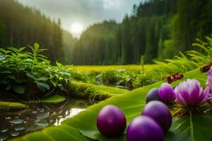 Pascua de Resurrección huevos en el bosque. generado por ai foto