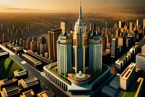 un 3d representación de un alto edificio en el ciudad. generado por ai foto