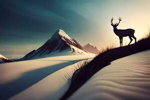 deer in the snow, mountains, landscape, landscape, nature, nature hd wallpaper. AI-Generated photo