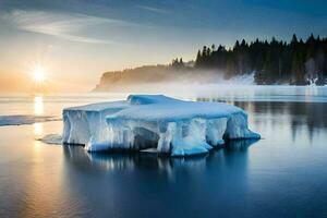 icebergs in the water at sunrise. AI-Generated photo