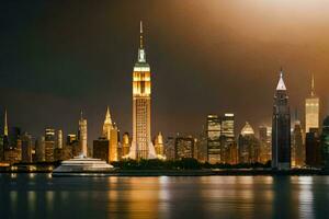 the new york city skyline at night. AI-Generated photo