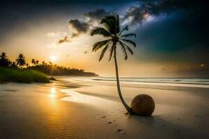 el Coco árbol en el playa. generado por ai foto