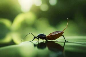 a bug on a leaf in the water. AI-Generated photo