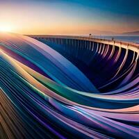 a colorful wave of water flowing over a bridge. AI-Generated photo