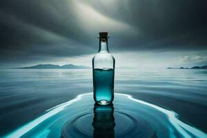 message in a bottle, water, ocean, sky, clouds, water, sky, hd. AI-Generated photo