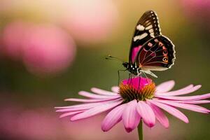 a butterfly is sitting on a pink flower. AI-Generated photo