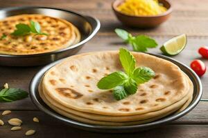 indian flatbreads on a wooden table. AI-Generated photo