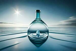 a bottle of water with a drop of water in it. AI-Generated photo