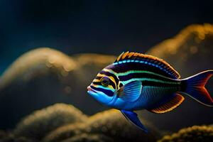 un vistoso pescado nadando en el océano. generado por ai foto